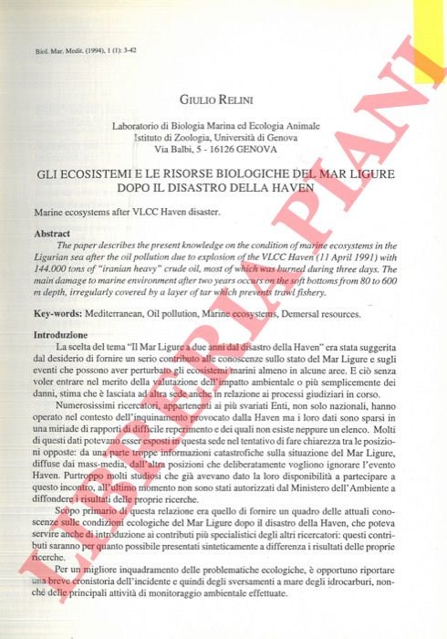 Il Mar Ligure a due anni dal disastro della Haven. …