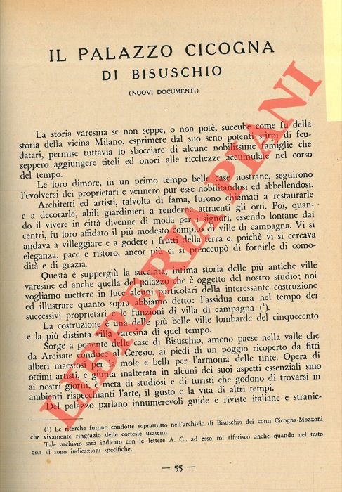Il Palazzo Cicogna di Bisuschio (Nuovi documenti) .