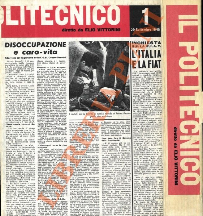 Il Politecnico. Diretto da Elio Vittorini.