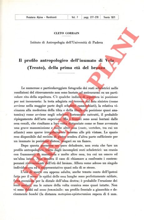 Il profilo antropologico dell'inumato di Vela (Trento) della prima età …