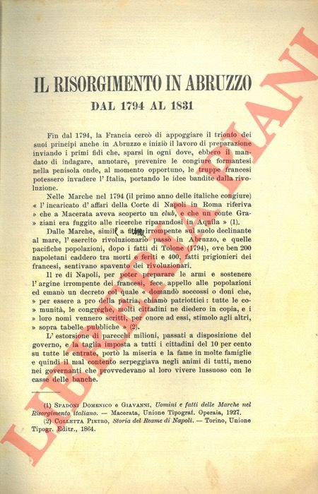 Il Risorgimento in Abruzzo dal 1794 al 1831.