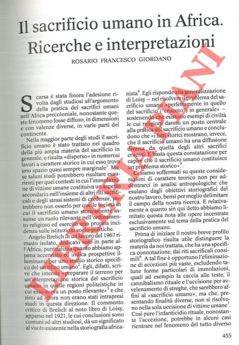 Il sacrificio umano in Africa. Ricerche e interpretazioni.