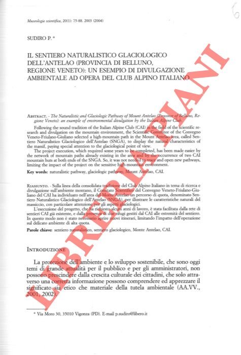 Il sentiero naturalistico glaciologico dell'Antelao (Provincia di Belluno, Regione Veneto) …