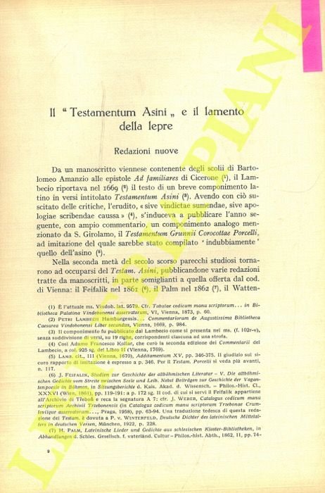 Il “Testamentum Asini” e il lamento della lepre.