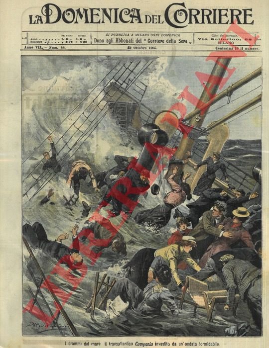 Il transatlantico "Campania" investito da un'onda formidabile.