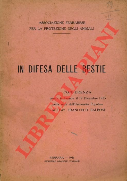 In difesa delle bestie. Conferenza tenuta in Ferrara il 19 …