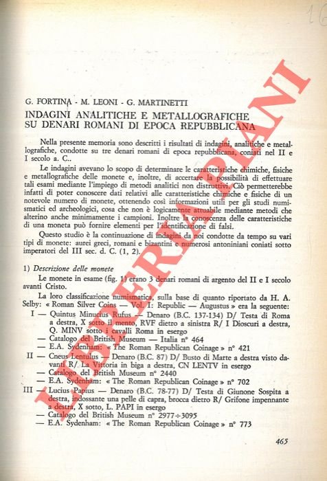 Indagini analitiche e metallografiche su denari romani di epoca repubblicana.