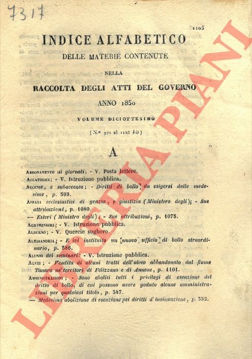 Indice alfabetico delle materie contenute nella raccolta degli Atti del …