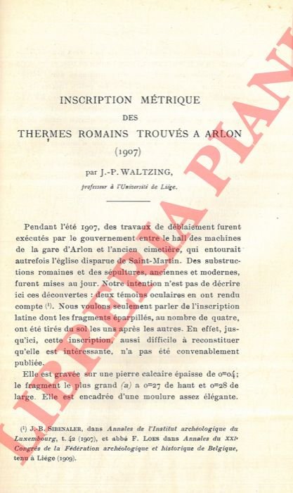 Inscription métrique des thermes romains trouvés à Arlon (1907) .