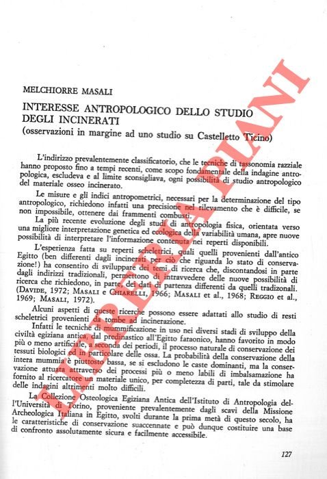 Interesse antropologico dello studio degli incinerati (osservazioni in margine ad …