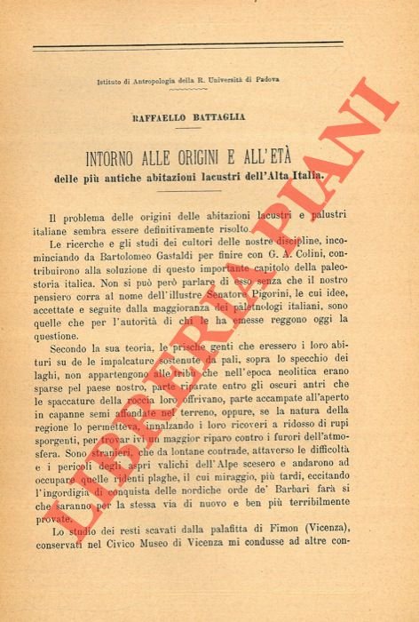 Intorno alle origini e all'età delle più antiche abitazioni lacustri …