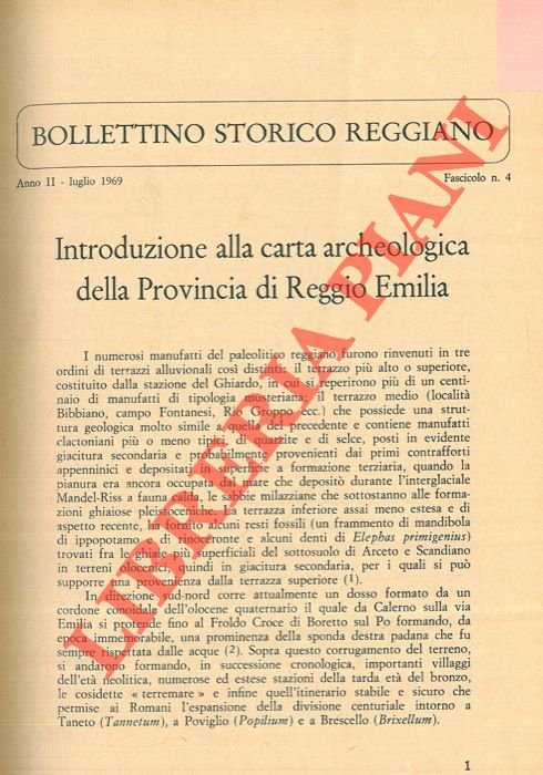 Introduzione alla carta archeologica della Provincia di Reggio Emilia.