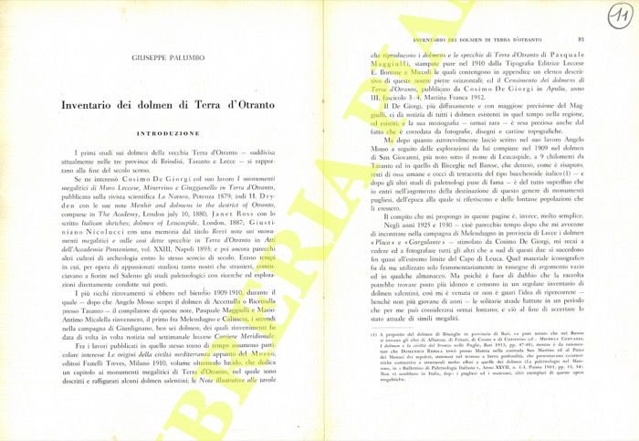 Inventario dei dolmen di Terra d'Otranto.