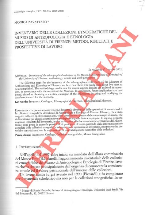 Inventario delle collezioni etnografiche del Museo di Antropologia e Etnologia …
