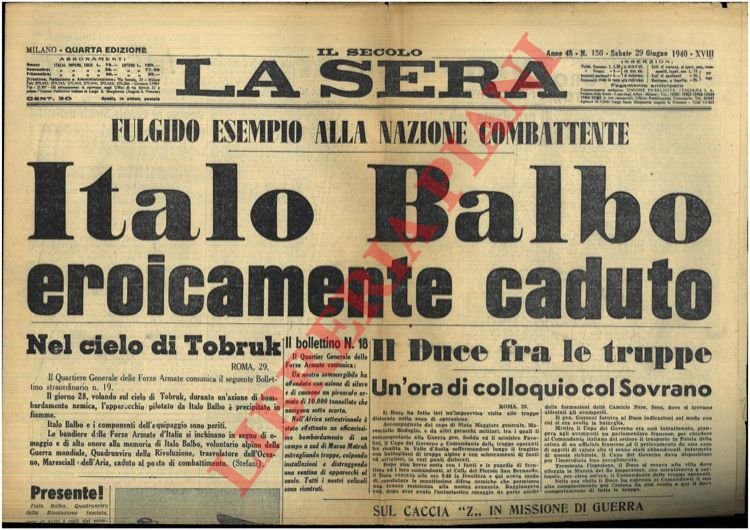 "Italo Balbo eoricamente caduto"