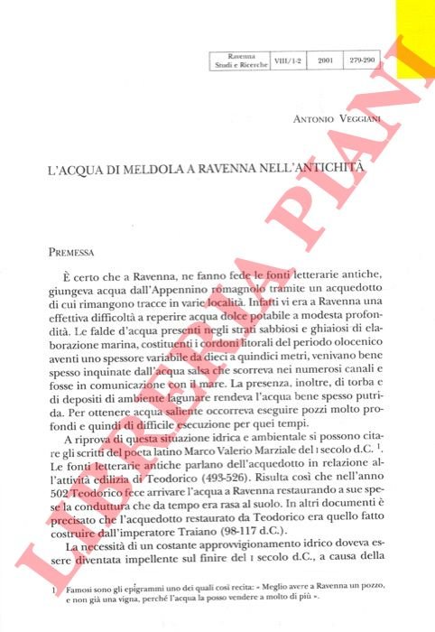 L'acqua di Meldola a Ravenna nell'antichità.