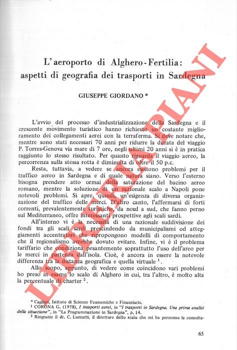 L'aeroporto di Alghero-Fertilia: aspetti di geografia dei trasporti in Sardegna.