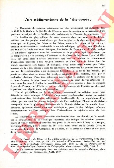 L'aire méditerranéenne de la “tete coupée” .