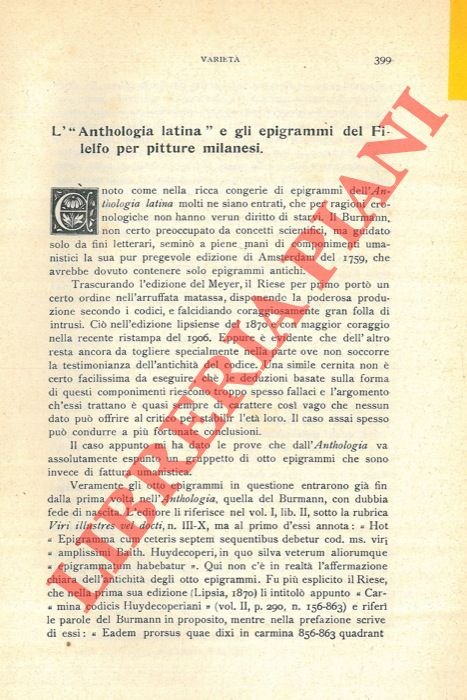 L' “Anthologia latina” e gli epigrammi del Filelfo per pitture …