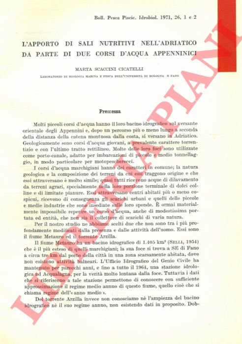 L'apporto di sali nutritivi nell'adriatico da parte di due corsi …