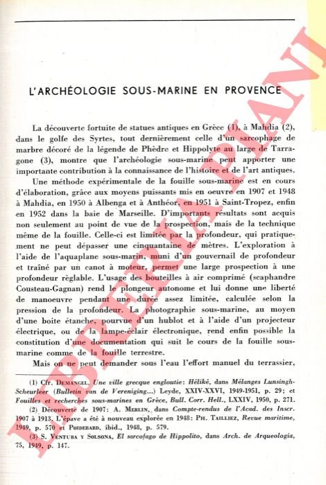 L'archéologie sous-marine en Provence.