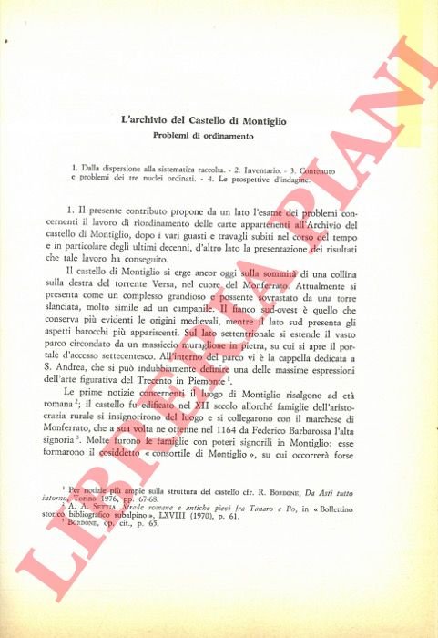 L'archivio del castello di Montiglio.