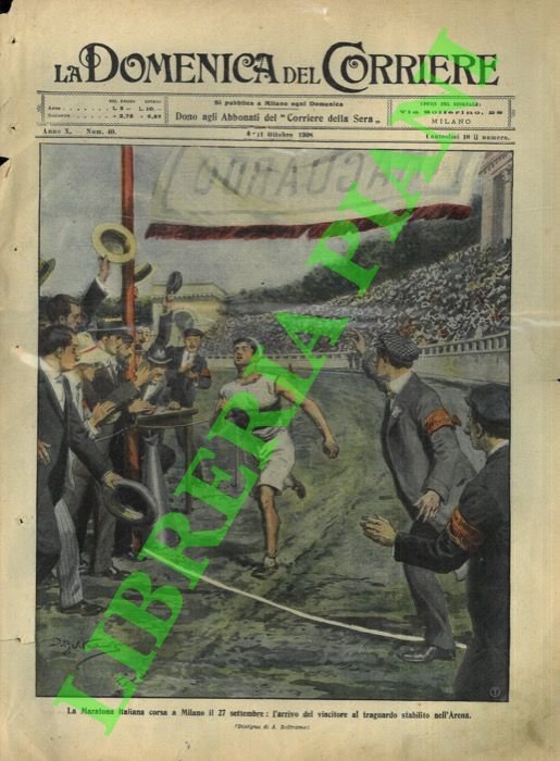 L'arrivo del vincitore Losi nella maratona con traguardo all'Arena.