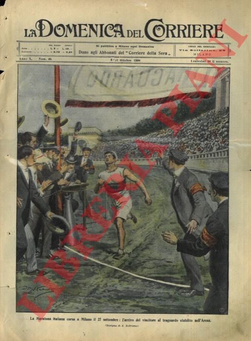 L'arrivo del vincitore Losi nella maratona con traguardo all'Arena.