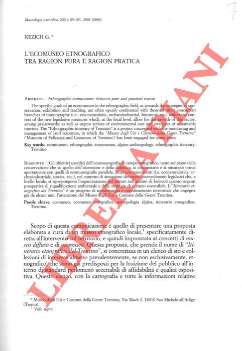 L'ecomuseo etnografico tra ragion pura e ragion pratica.