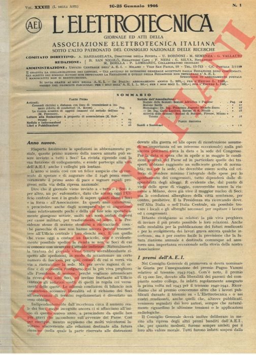 L'elettrotecnica. 1946. Giornale ed atti della Associazione Elettrotecnica Italiana.