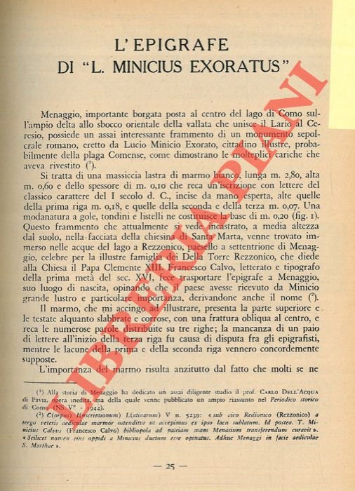 L'epigrafe di “L.Minicius Exoratus” .