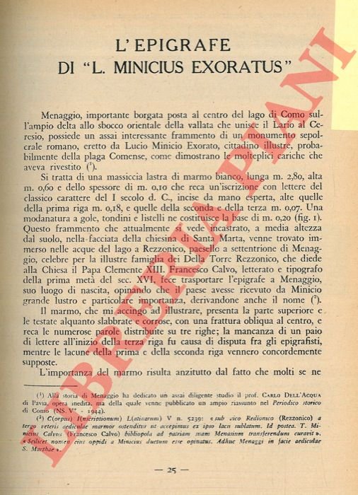 L'epigrafe di “L.Minicius Exoratus” .