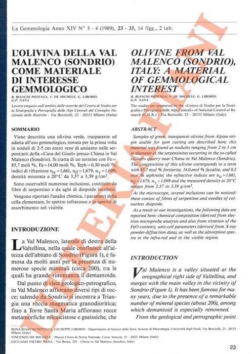 L'olivina della Val Malenco (Sondrio) come materiale d'interesse gemmologico - …