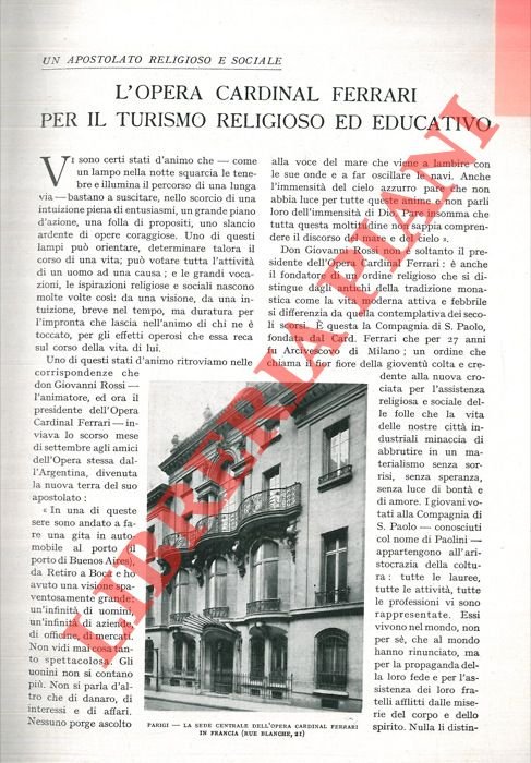 L'opera Cardinal Ferrari per il turismo religioso ed educativo.