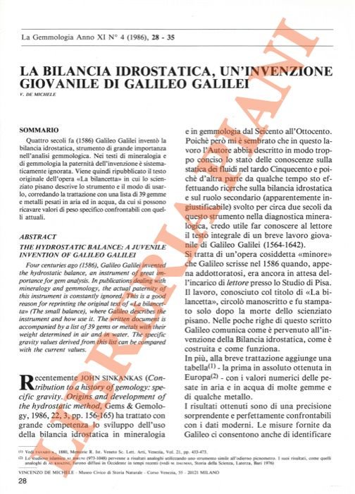 La bilancia idrostatica, un'invenzione giovanile di Galileo Galilei.