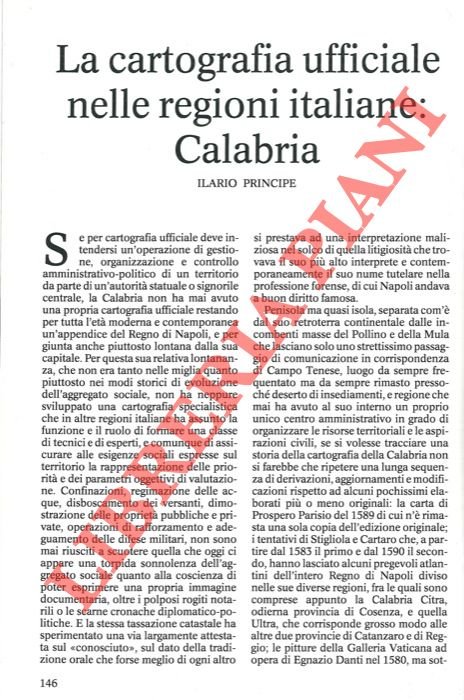 La cartografia ufficiale nelle regioni italiane: Calabria.