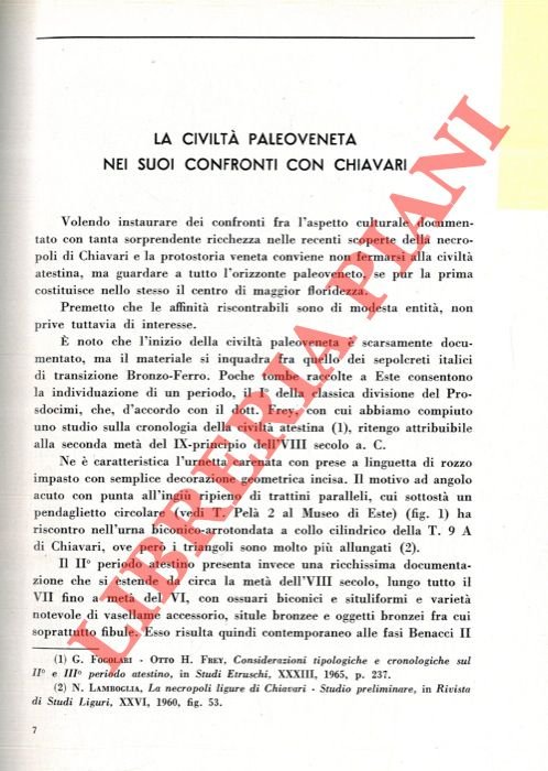 La civiltà paleoveneta nei suoi confronti con Chiavari.