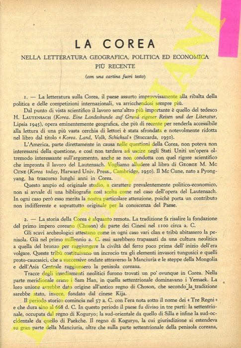 La Corea nella letteratura geografica, politica ed economica più recente.