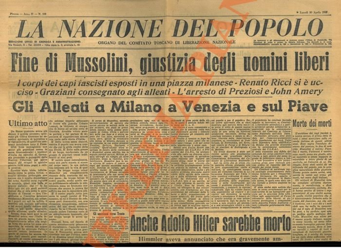 La fine di Mussolini . i corpi dei capi fascisti esposti in una piazza milanese.