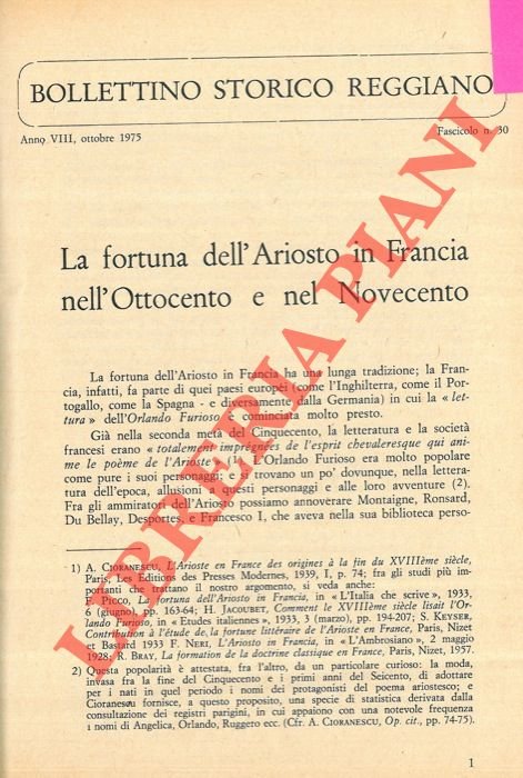 La fortuna dell'Ariosto in Francia nell'Ottocento e nel Novecento.