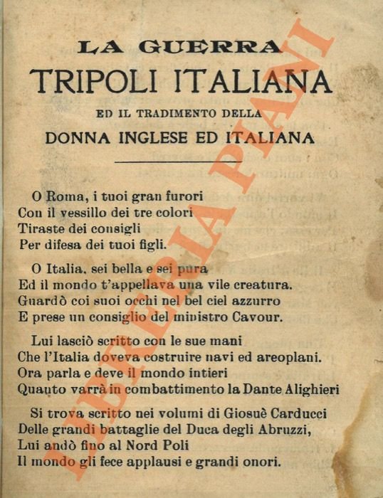 La guerra Tripoli Italiana ed il tradimento della donna inglese ed italiana.