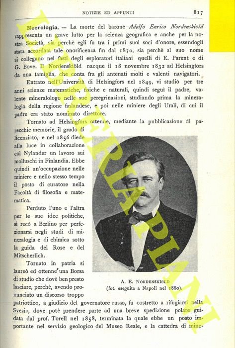 La morte del barone Adolfo Enrico Nordenskiold.
