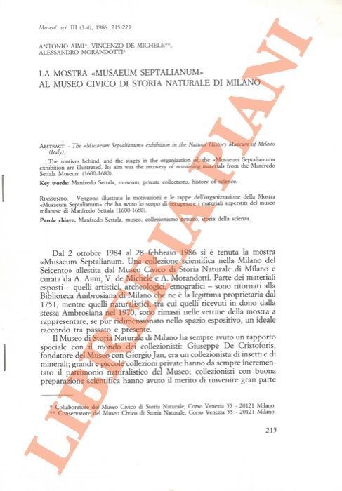 La Mostra "Musaeum Septalianum" al Museo Civico di Storia Naturale …