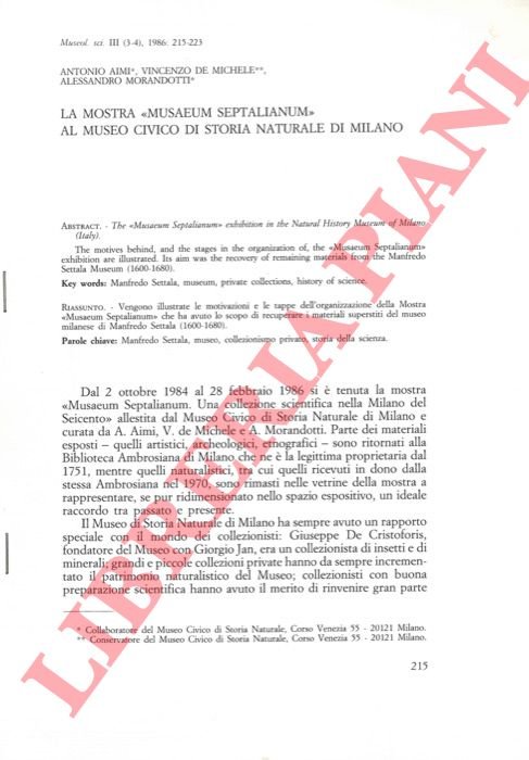 La Mostra "Musaeum Septalianum" al Museo Civico di Storia Naturale …