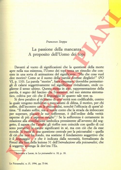 La passione della mancanza. A proposito dell'Uomo dei topi.