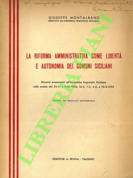 La riforma amministrativa come libertà e autonomia dei comuni siciliani.