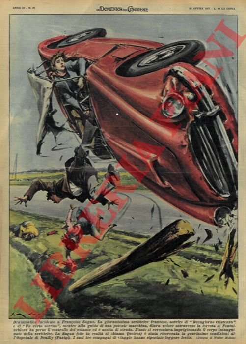 La scrittrice francese Sagan, alla guida di una potente macchina, …