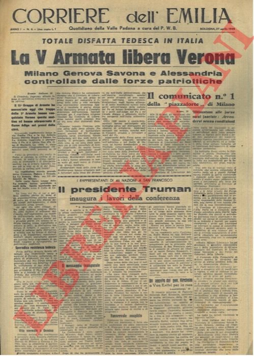 La V Armata libera Verona. Milano Genova Savona e Alessandria …