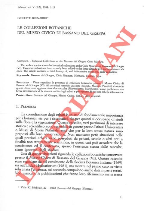 Le collezioni botaniche del Museo Civico di Bassano del Grappa.