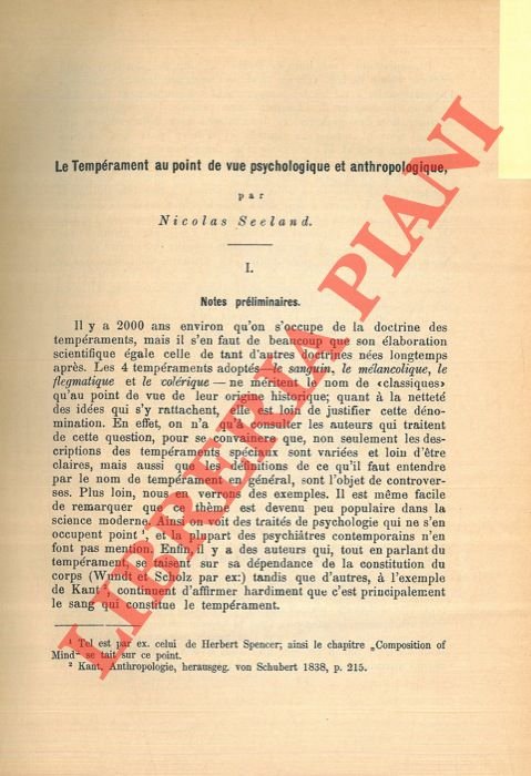 Le tempérament au point de vue psychologique et anthropologique.